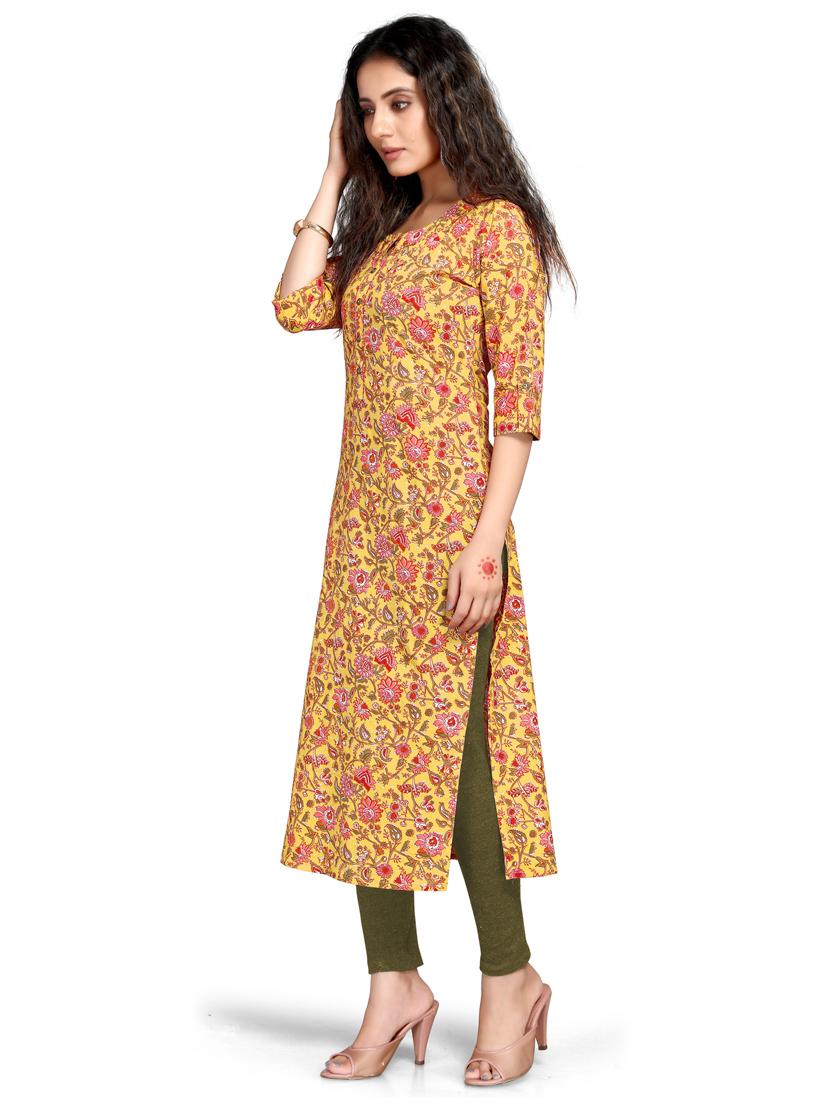 women three quarter sleeve straight kurta - 21557623 - Standard Image - 1