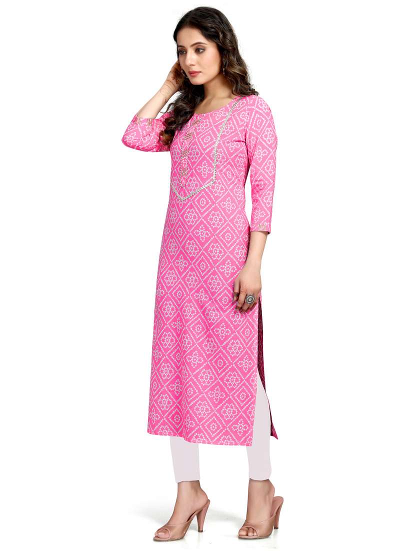 women three quarter sleeve straight kurta - 21557632 -  Standard Image - 1
