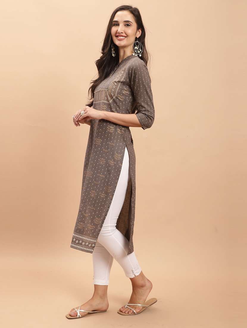 women three quarter sleeve straight kurta - 21557637 -  Standard Image - 1