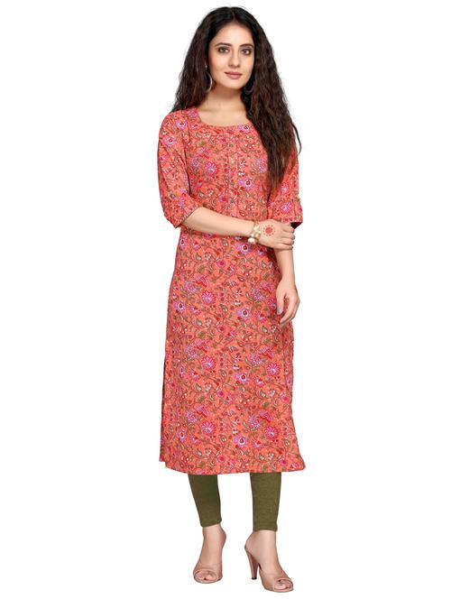 women three quarter sleeve straight kurta - 21557682 -  Standard Image - 0