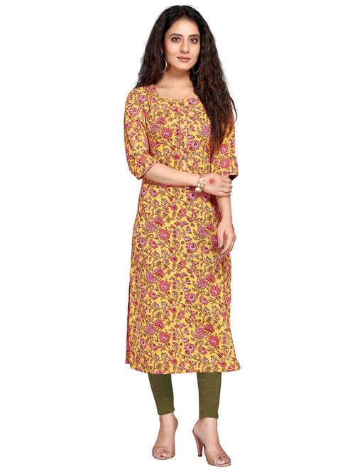women three quarter sleeve straight kurta - 21557685 -  Standard Image - 0