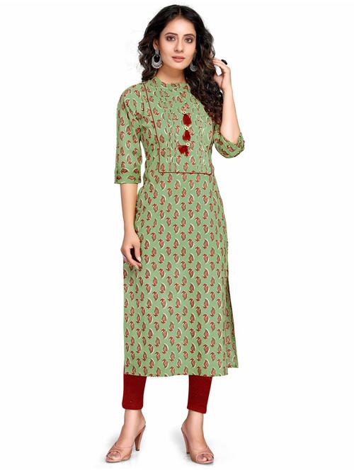 women three quarter sleeve straight kurta - 21557686 - Standard Image - 0