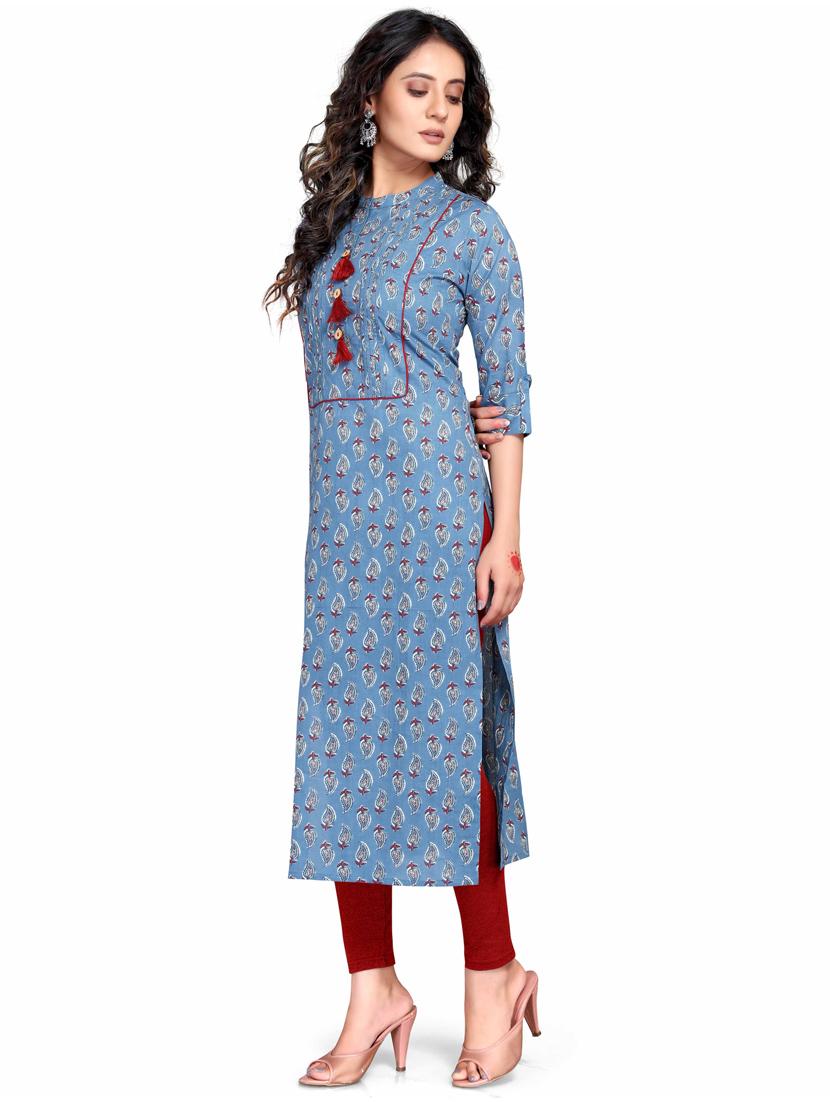 women three quarter sleeve straight kurta - 21557688 - Standard Image - 1