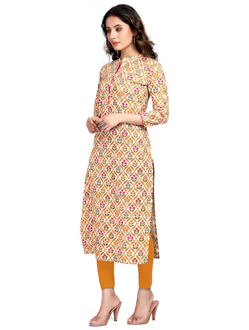 women beige printed straight kurta - 21557697 -  Standard Image - 1