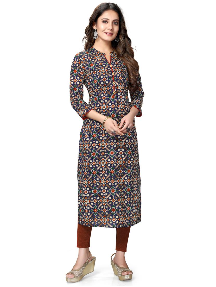 women mandarin neck printed straight kurta - 21557713 - Zoom Image - 0