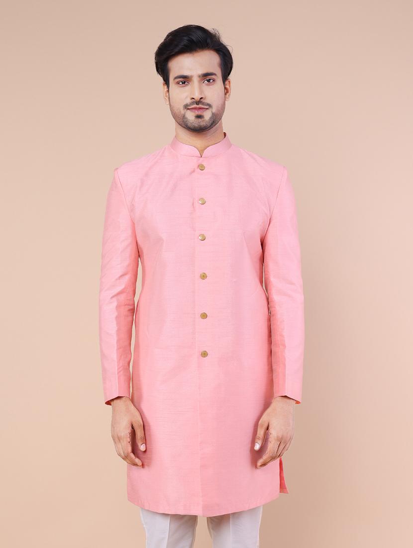 men mandarin neck solid sherwani set - 21558012 - Standard Image - 4