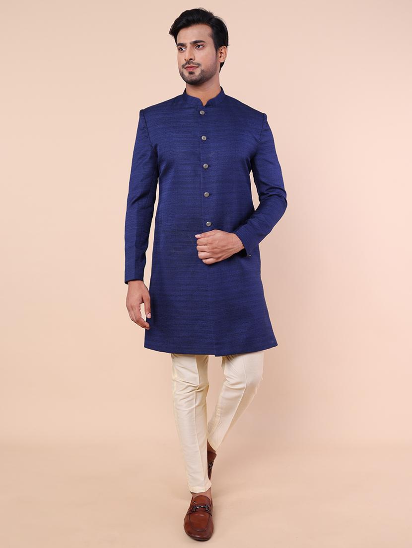 men mandarin neck solid sherwani set - 21558026 - Standard Image - 1