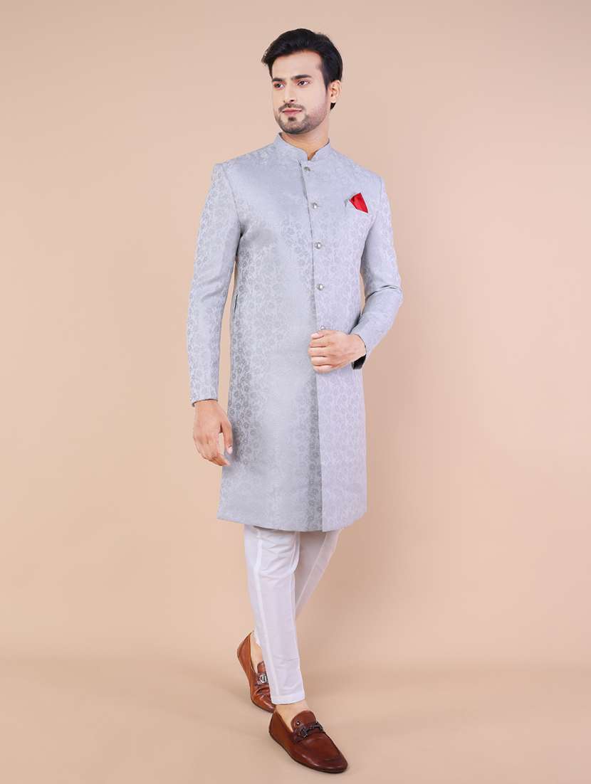men mandarin neck self design sherwani set - 21558037 -  Standard Image - 1