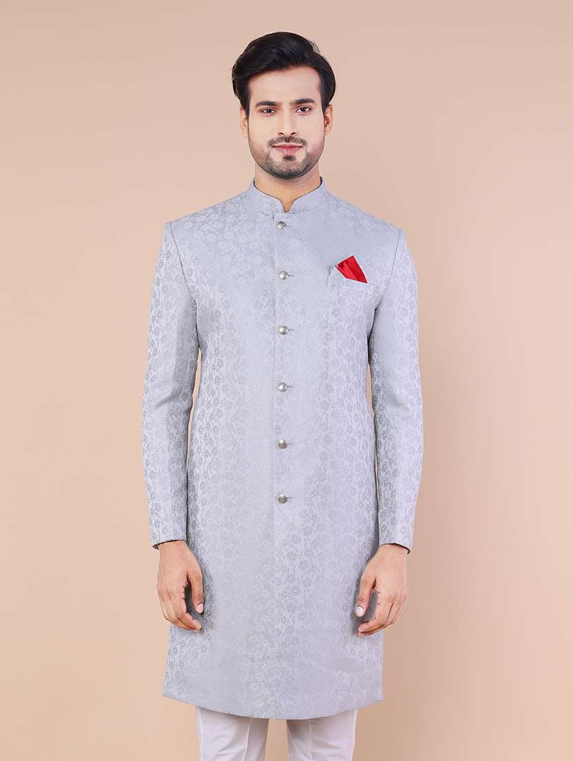 men mandarin neck self design sherwani set - 21558037 - Standard Image - 4