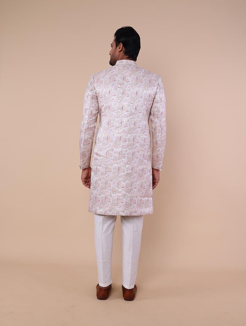 men mandarin neck self design sherwani set - 21558039 - Standard Image - 4