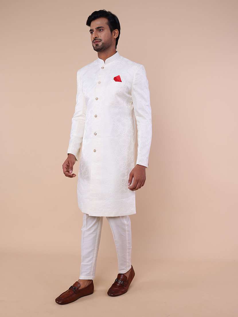 men mandarin neck self design sherwani set - 21558043 -  Standard Image - 1