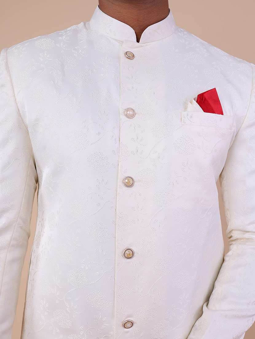 men mandarin neck self design sherwani set - 21558043 - Standard Image - 4