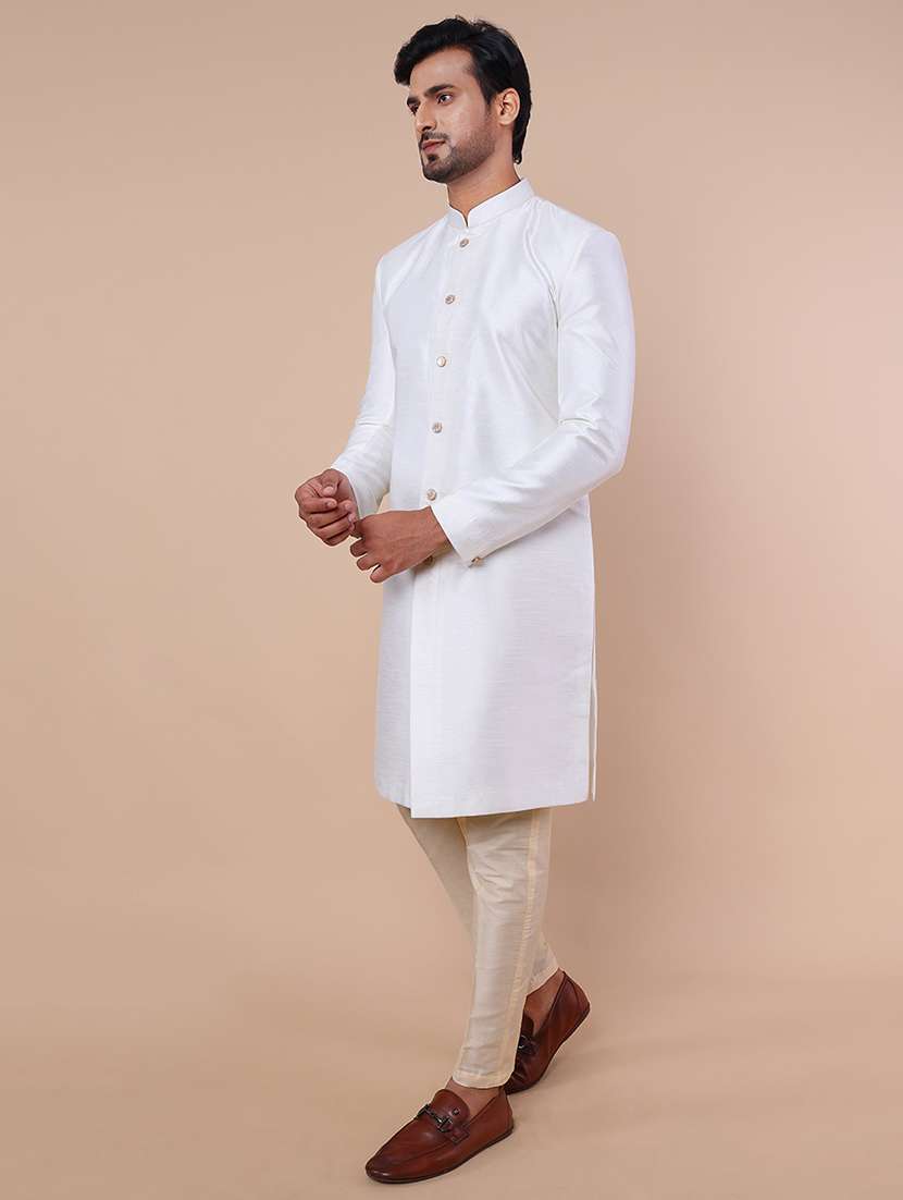 men mandarin neck solid sherwani set - 21558045 -  Standard Image - 1