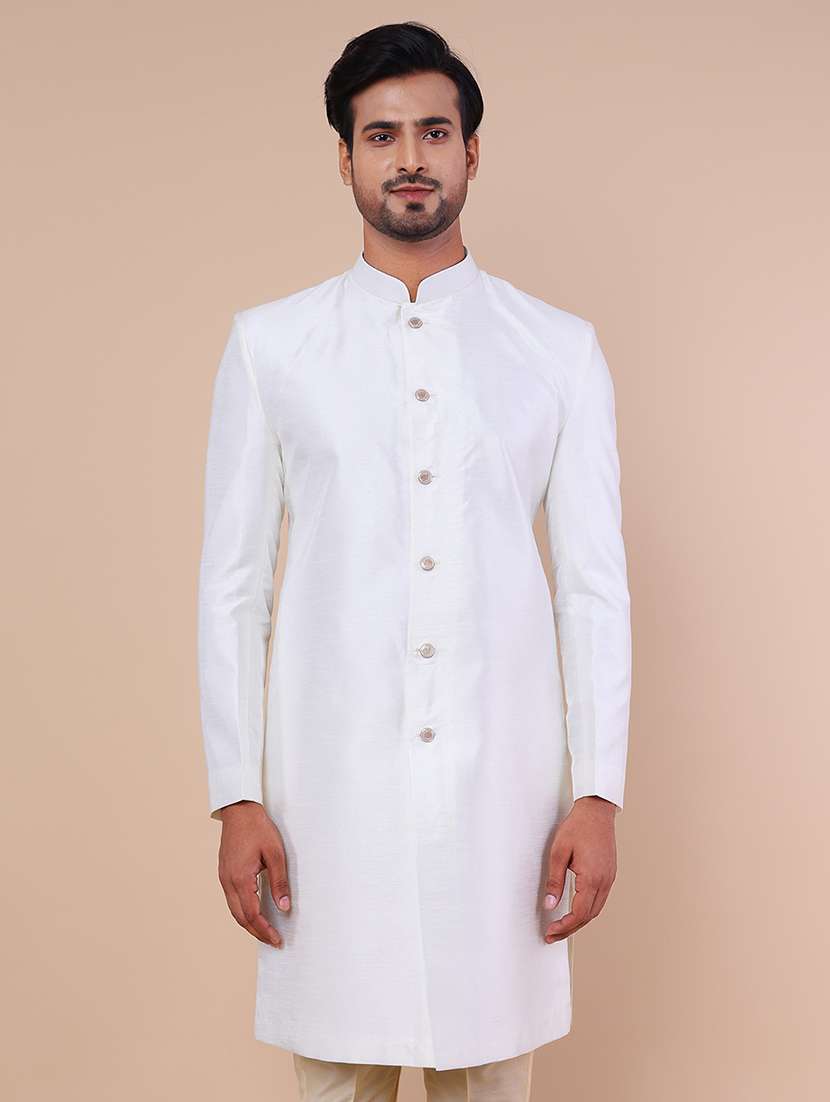 men mandarin neck solid sherwani set - 21558045 - Standard Image - 4