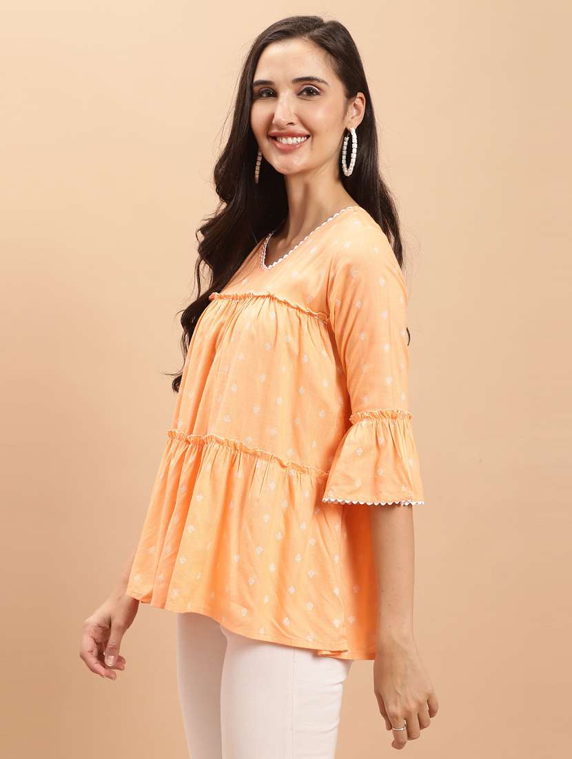 women orange printed tiered top - 21558086 -  Standard Image - 1