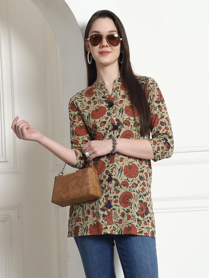 women floral three quarter sleeve kurti - 21558114 - Standard Image - 1
