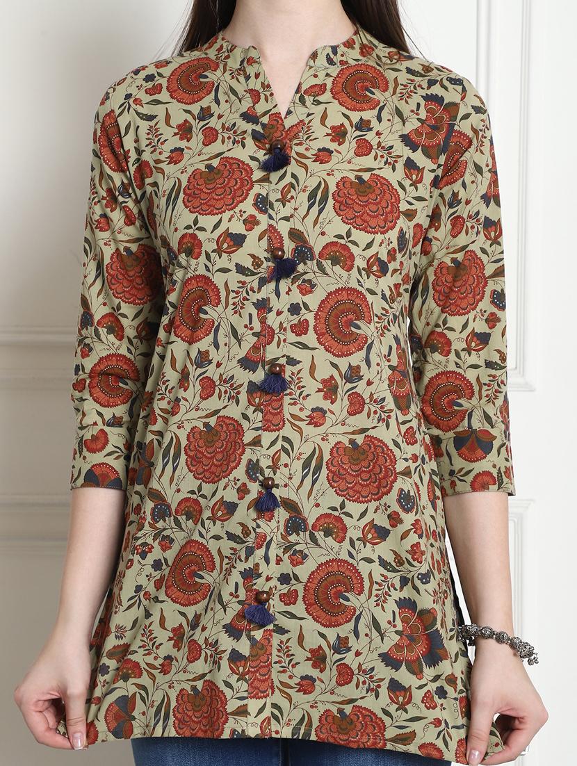 women floral three quarter sleeve kurti - 21558114 - Standard Image - 4