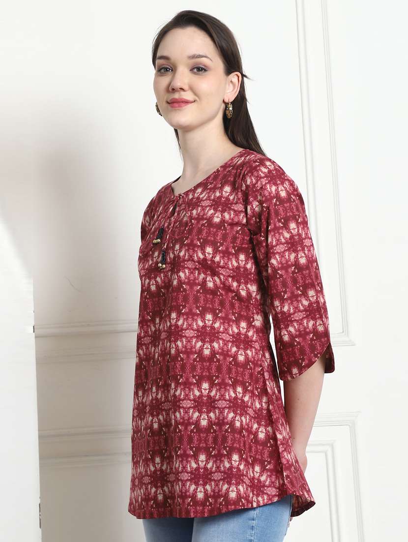 women printed tie-up neck a-line kurti - 21558116 -  Standard Image - 1