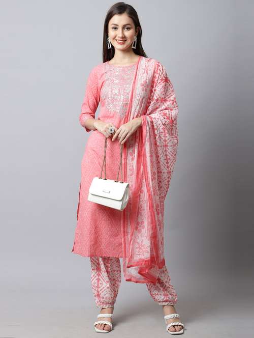 women bandhani printed kurta salwar set with dupatta - 21558132 -  Standard Image - 0