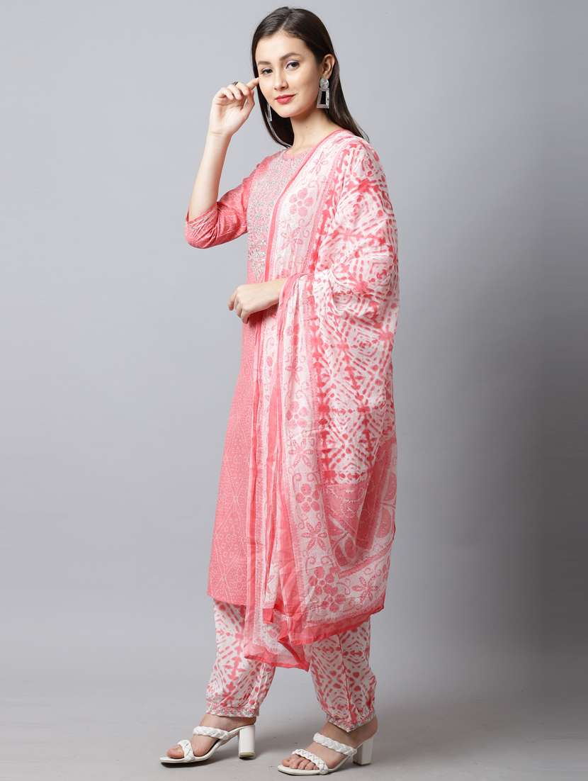 women bandhani printed kurta salwar set with dupatta - 21558132 -  Standard Image - 1