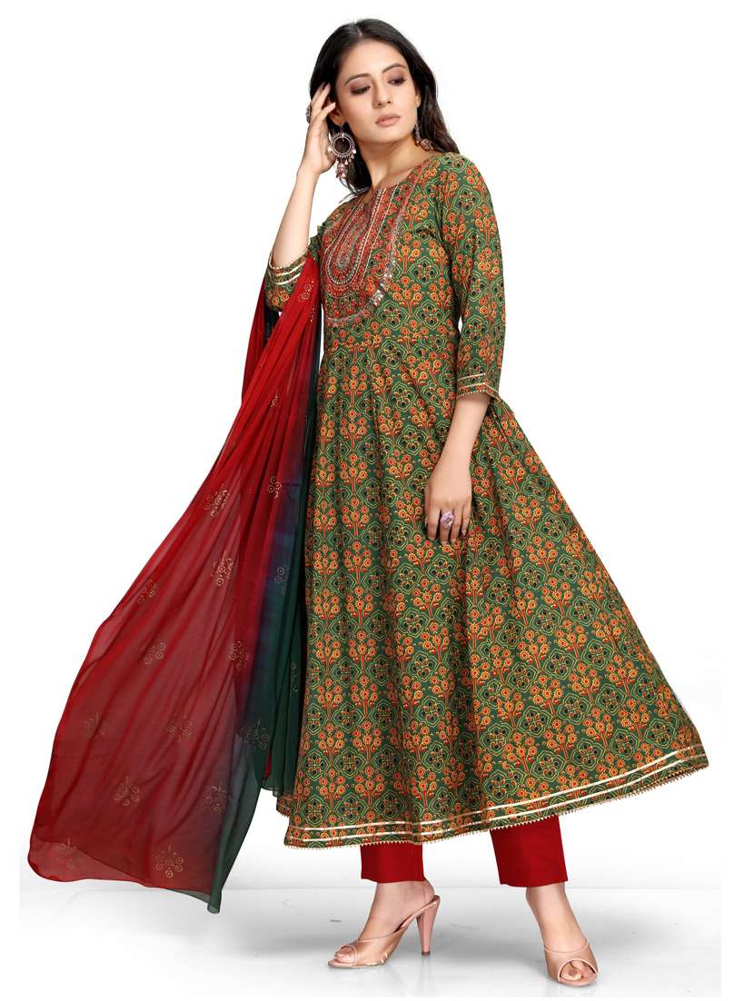 women three quarter sleeve kurta pant with dupatta set - 21558139 -  Standard Image - 1