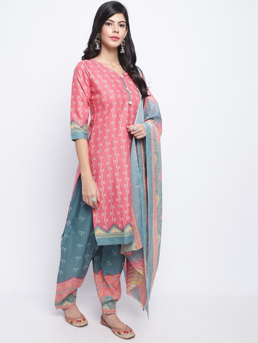 women three quarter sleeve kurta salwar with dupatta set - 21558218 - Standard Image - 1