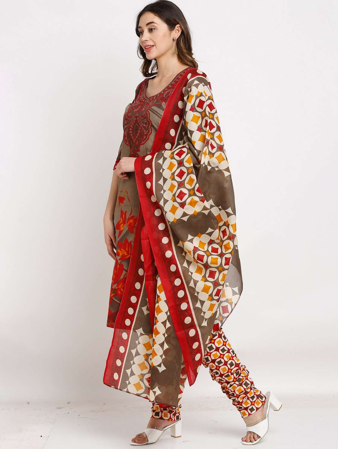 women three quarter sleeve printed suit set - 21558262 -  Standard Image - 1