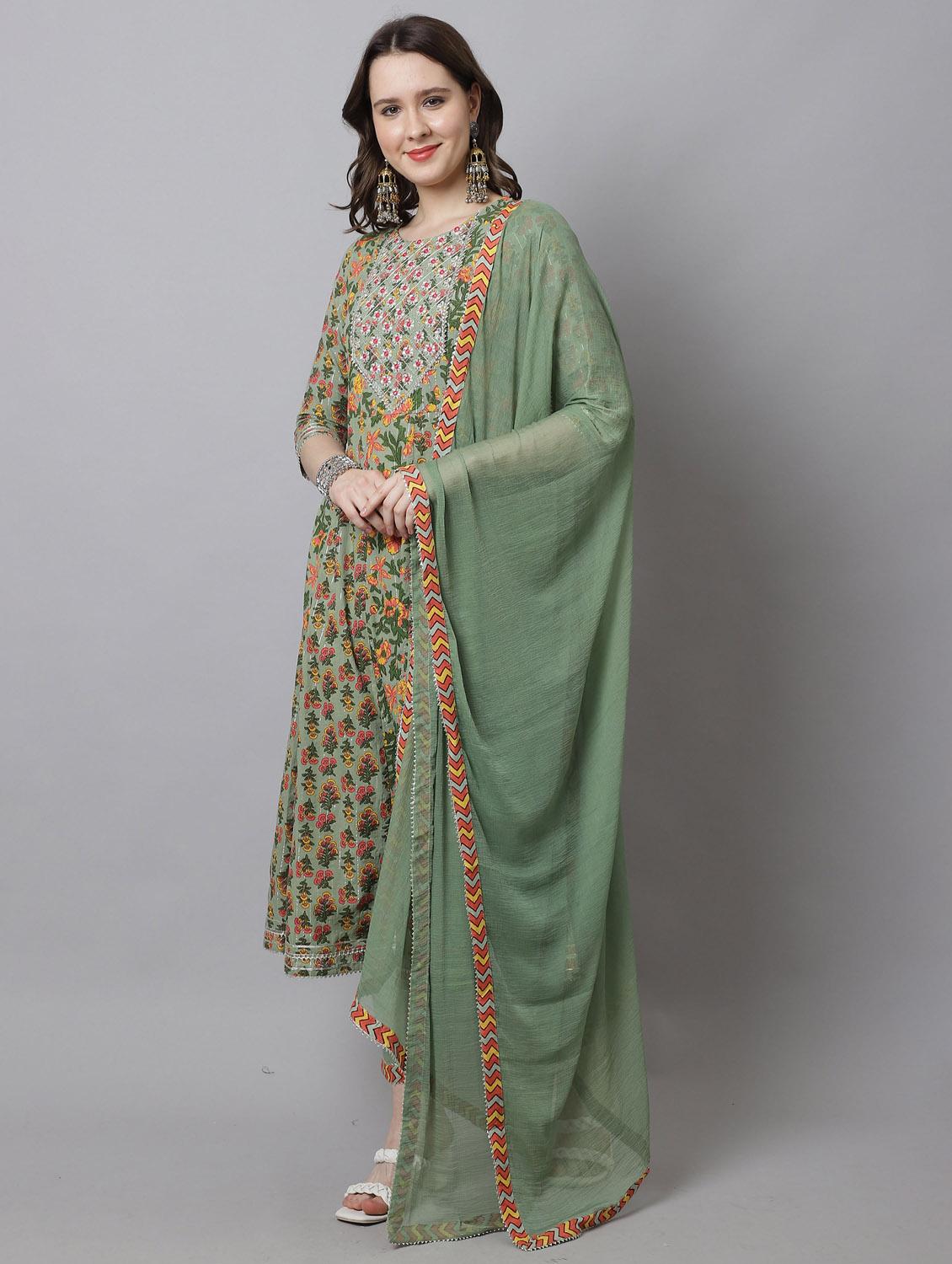women floral round neck kurta pant set with dupatta - 21558265 -  Standard Image - 1