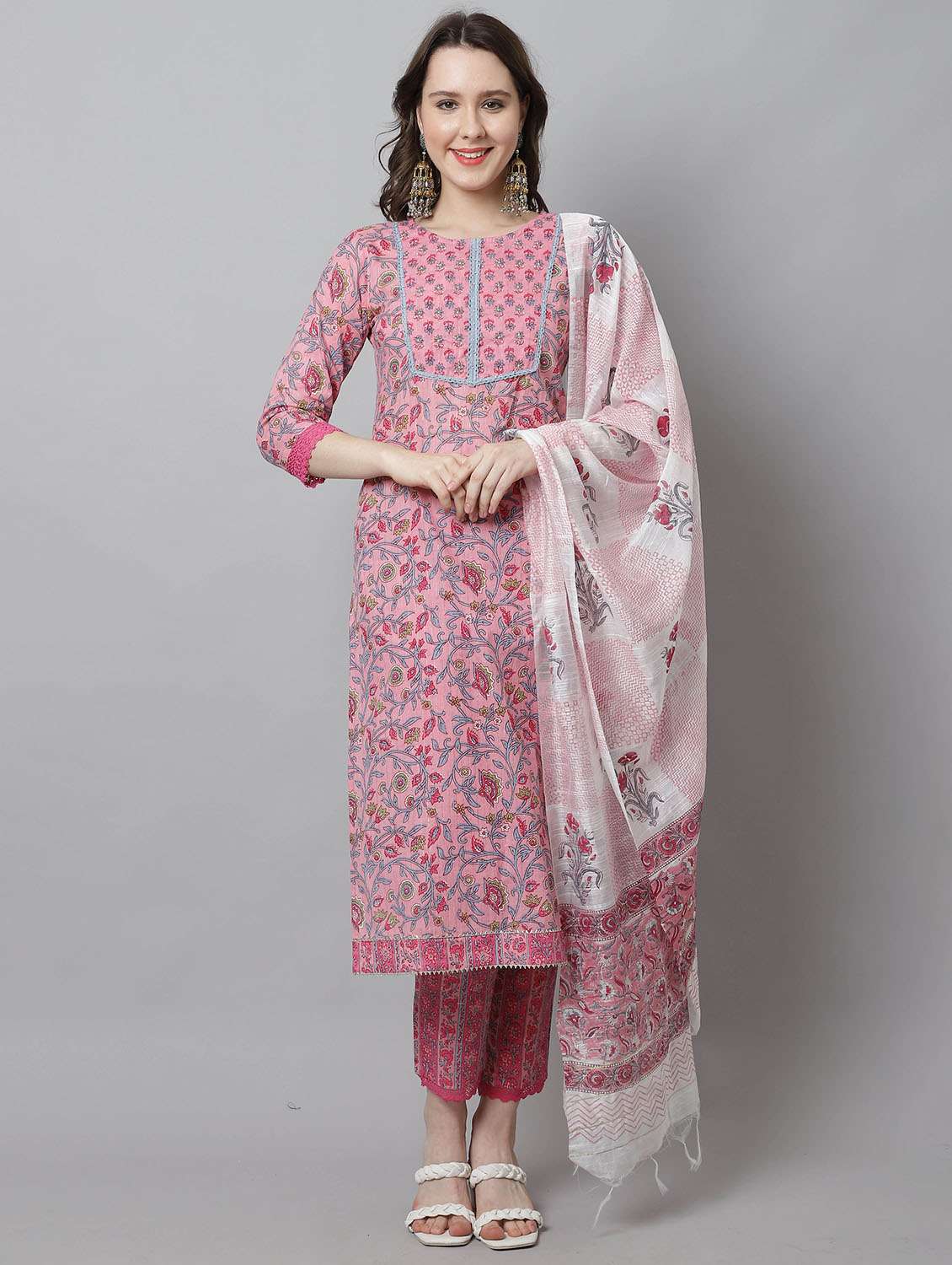 women floral printed kurta pant set with dupatta