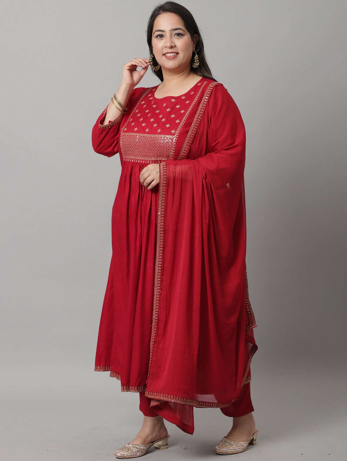 women plus size sequin work kurta pant set with dupatta - 21558328 - Standard Image - 1