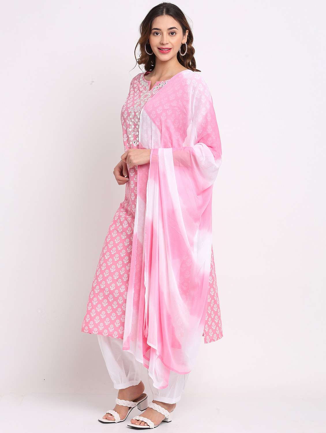 women three quarter sleeve kurta salwar with dupatta set - 21558338 - Standard Image - 1
