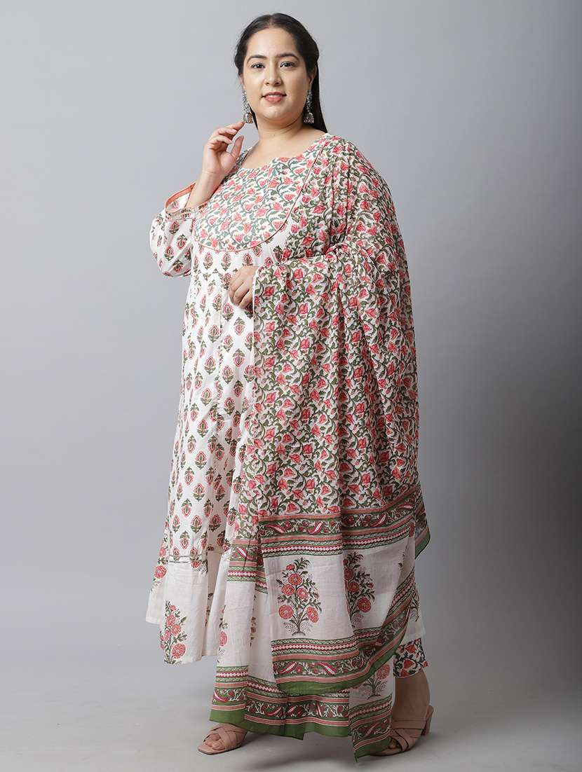 women printed three quarter sleeves suit set - 21558352 -  Standard Image - 1