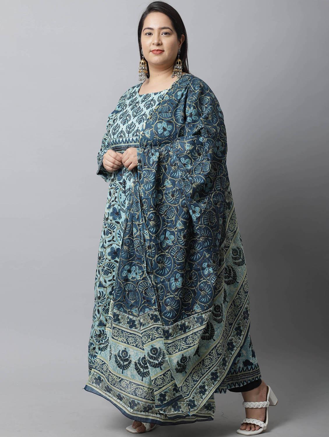 women plus size printed kurta pant set with dupatta - 21558363 -  Standard Image - 1