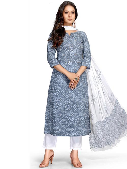 women three quarter sleeve kurta pant with dupatta set - 21558373 -  Standard Image - 0