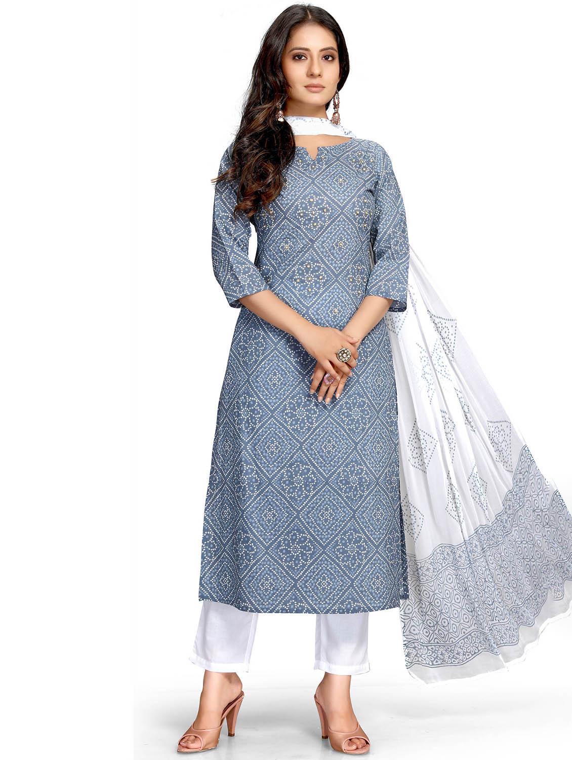 women three quarter sleeve kurta pant with dupatta set - 21558373 -  Zoom Image - 0