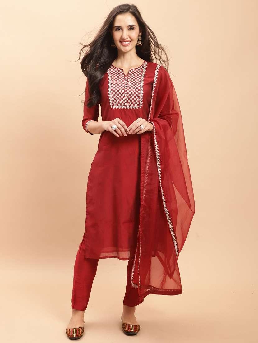 women embroidered kurta pant set with dupatta - 21558463 -  Standard Image - 1
