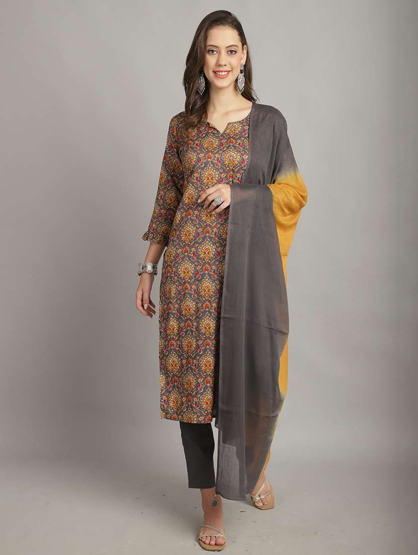 women grey printed kurta pant set with dupatta - 21558470 - Standard Image - 1