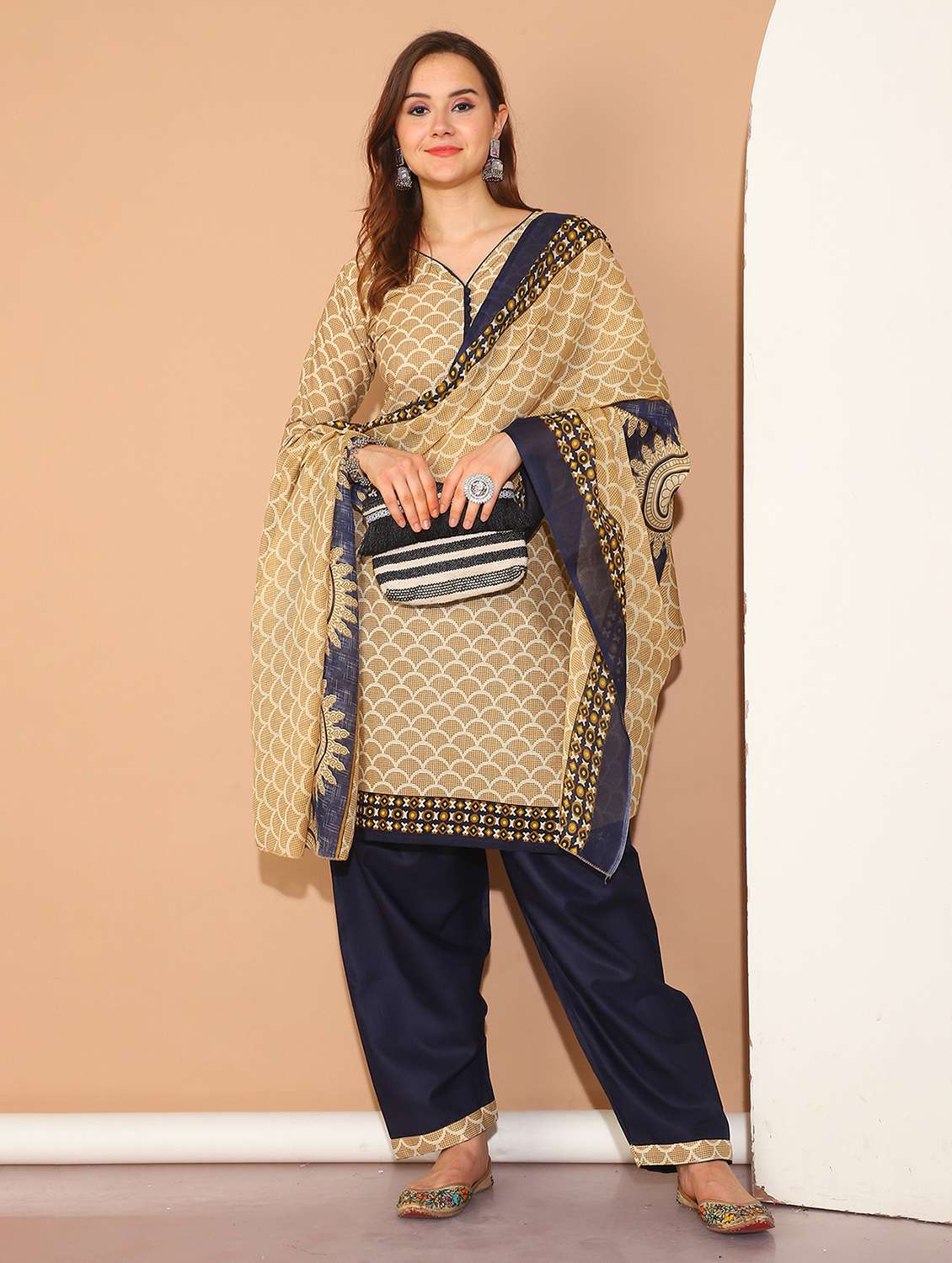 women three quarter sleeve kurta salwar with dupatta set - 21558478 -  Standard Image - 1