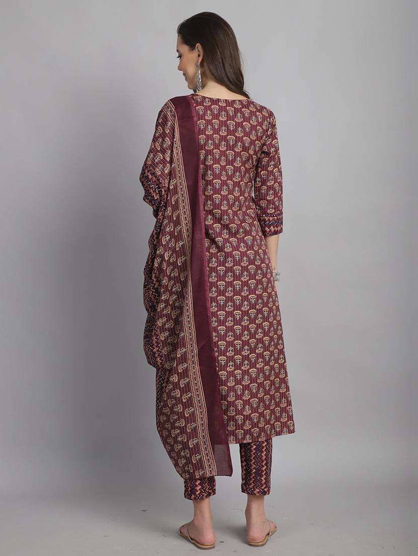 women three quarter sleeve anarkali kurta pant with dupatta set - 21558487 -  Standard Image - 4