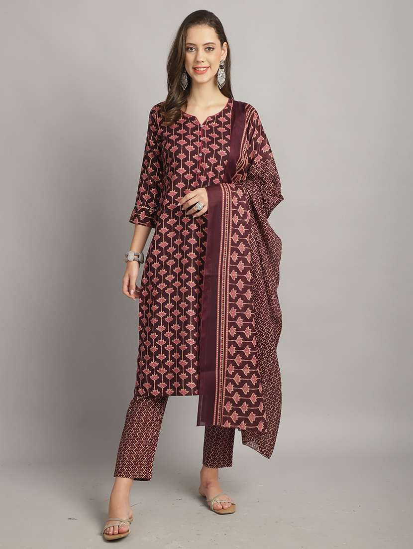 women three quarter sleeve kurta pant with dupatta set - 21558497 -  Standard Image - 1
