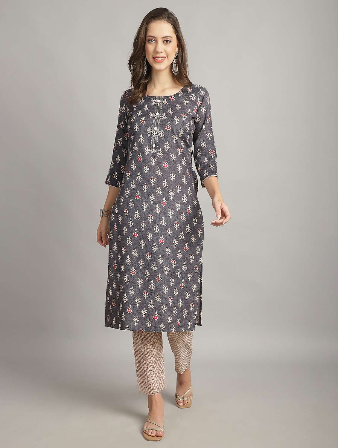 women grey printed kurta pant set with dupatta - 21558500 -  Standard Image - 4