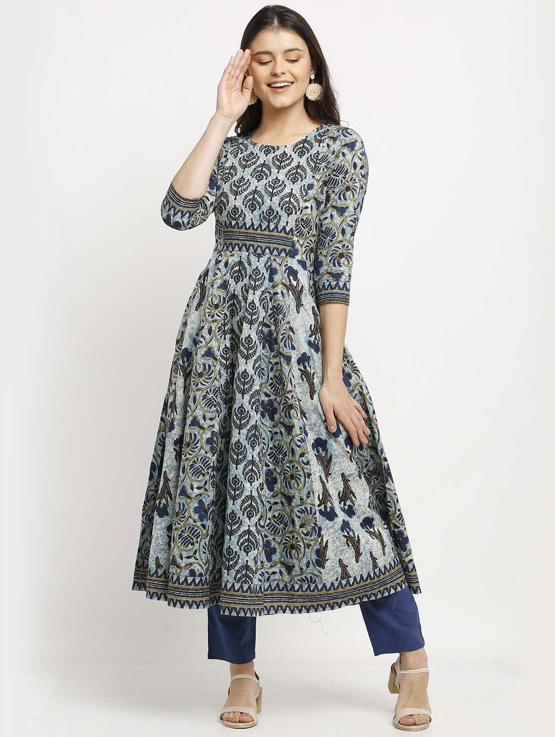 women three quarter sleeve kurta pant with dupatta set - 21558557 -  Standard Image - 1