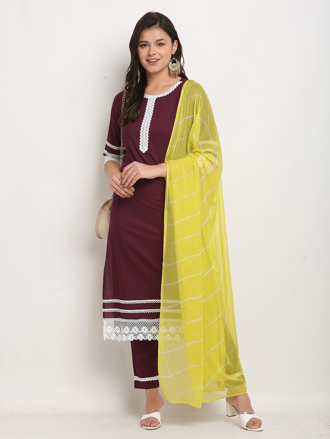 women three quarter sleeve kurta pant with dupatta set - 21558562 -  Standard Image - 1
