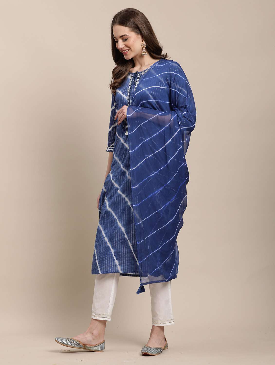 women blue tie & dye kurta pant set with dupatta - 21558577 -  Standard Image - 1