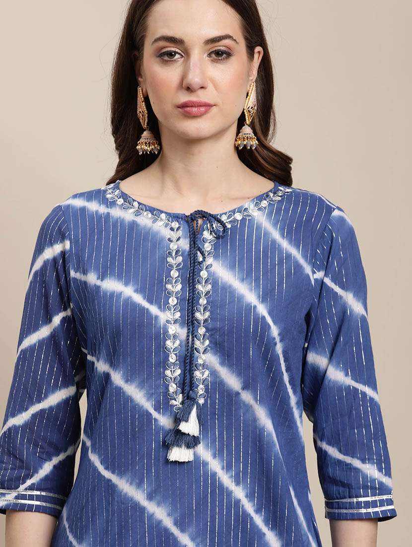 women blue tie & dye kurta pant set with dupatta - 21558577 -  Standard Image - 4