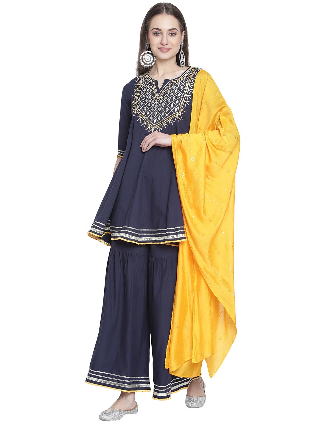women mirror work kurta sharara  set with dupatta - 21558578 -  Standard Image - 1