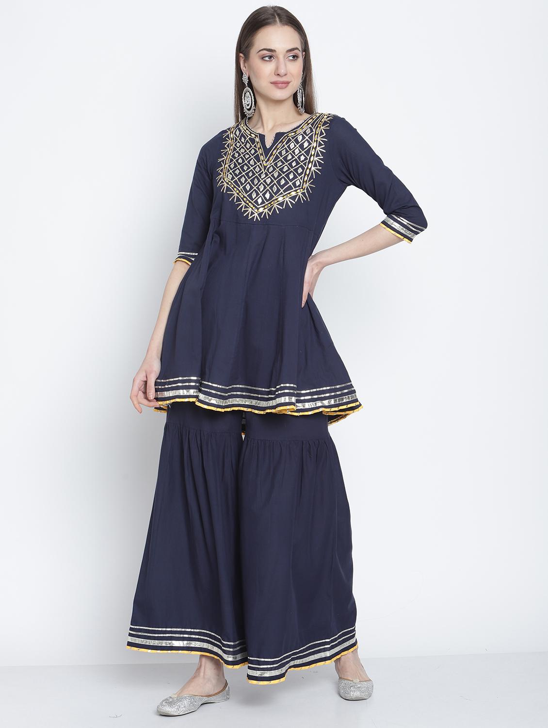 women mirror work kurta sharara set with dupatta - 21558578 - Standard Image - 4