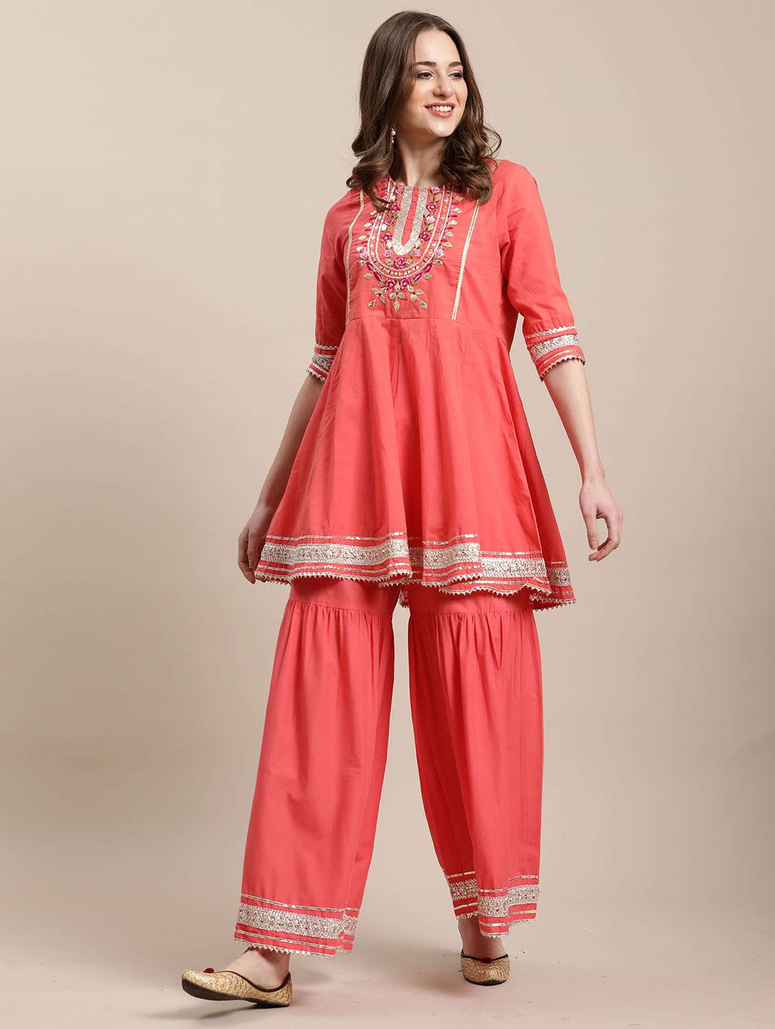 women embroidered kurta sharara set with dupatta - 21558579 -  Standard Image - 1