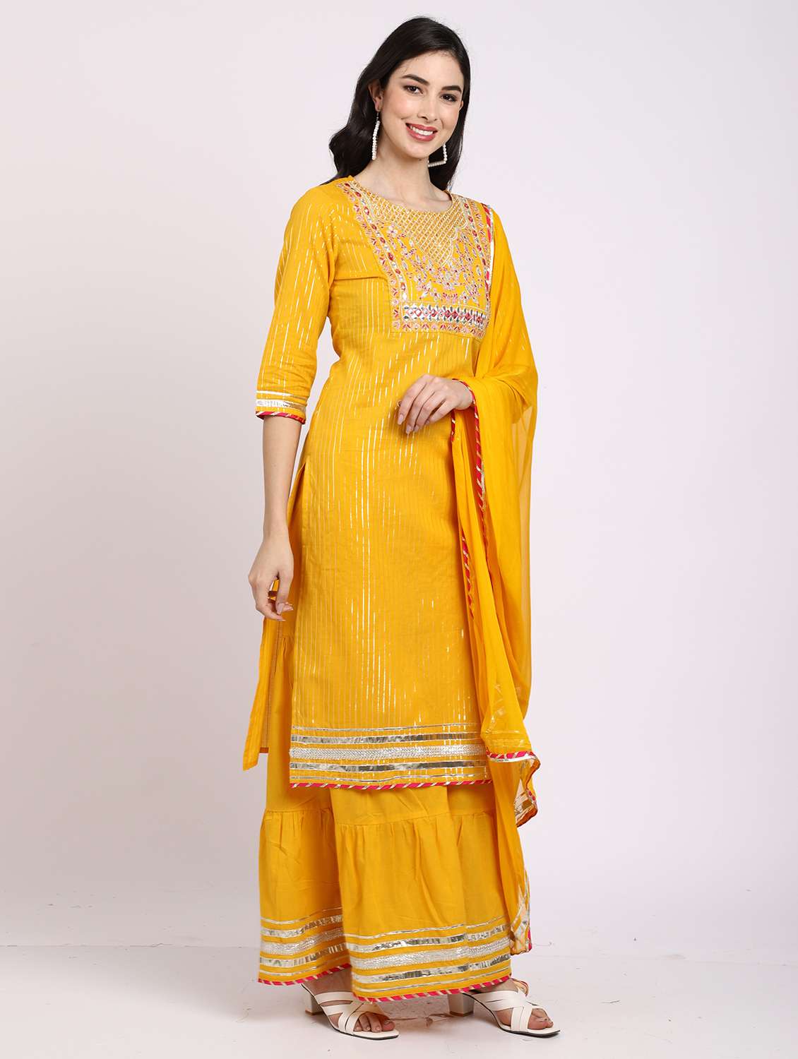 women embroidered kurta sharara set with dupatta - 21558582 -  Standard Image - 1