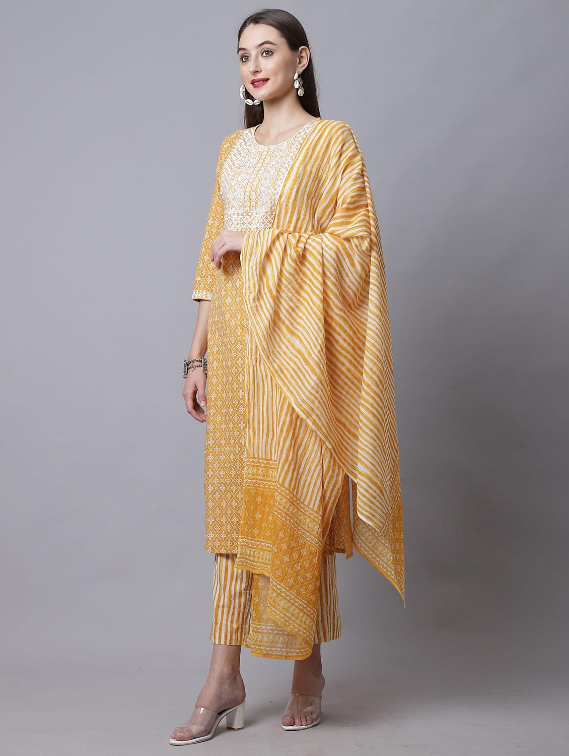 women mustard printed kurta pant set with dupatta - 21558609 -  Standard Image - 1